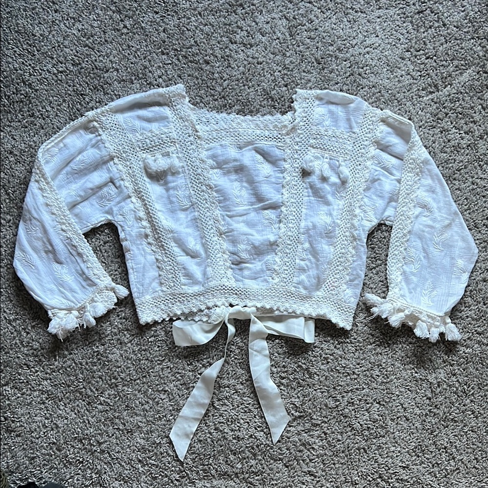 Topshop White Lace Cropped Blouse